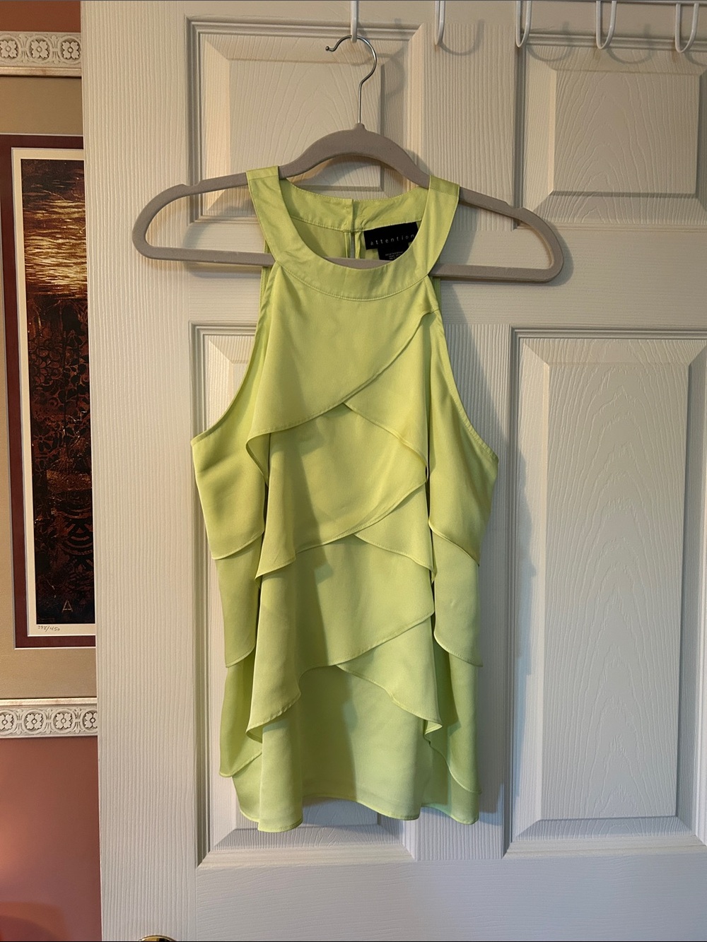 attention Lime Green Layered Ruffle Halter Camisole